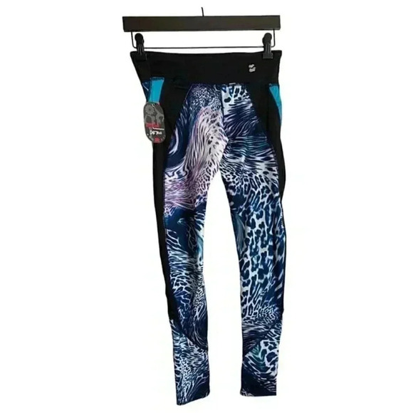 Hot Kiss NWT Leggings Size Small Leopard Animal Print Neon Blue Performance - Picture 2 of 11